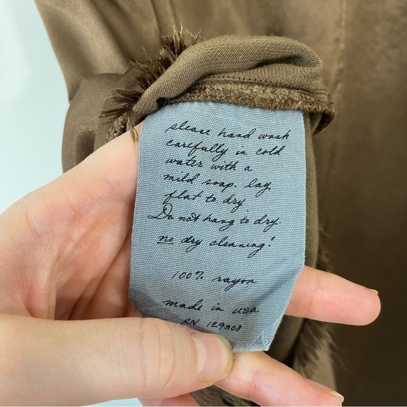 Raquel Allegra Pebble Satin Shell Bronze Brown Raw Hem 3 Large - Picture 7 of 7